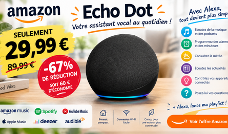 Amazon Echo Dot à 29,99 € au lieu de 89,99 €