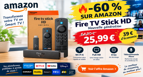 Amazon Fire TV Stick HD à seulement 25,99 € au lieu de 64,99 €
