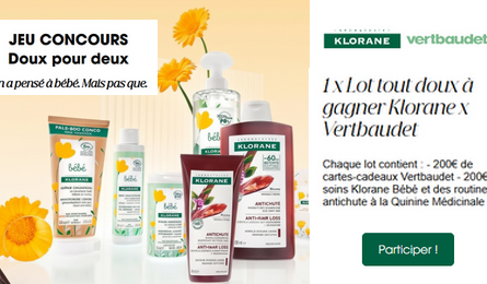 Concours Vertbaudet Klorane 1 Lot de produits pour le Bébé et la Maman à Gagner