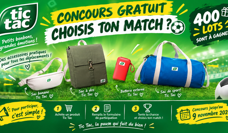Concours ​Tic Tac CHOISIS TON MATCH 400 Cadeaux à Remporter