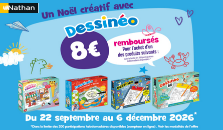 Nathan Offre Noel 2026 8€ remboursés pour l’achat d'un Jeu Dessinéo