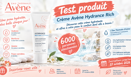 Test Produit Avène : Crème Hydrance Rich. Testez gratuitement des produits sur le site TRND. 6000 personnes sélectionnées.