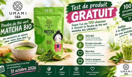 Test Produit UMAMI Poudre de thé vert matcha bio