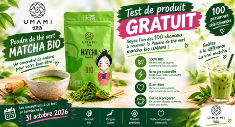 Test Produit UMAMI : Poudre de thé vert matcha bio