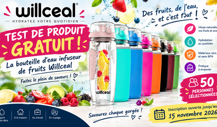 Test Produit Willceal Bouteille d'eau infuseur de fruits